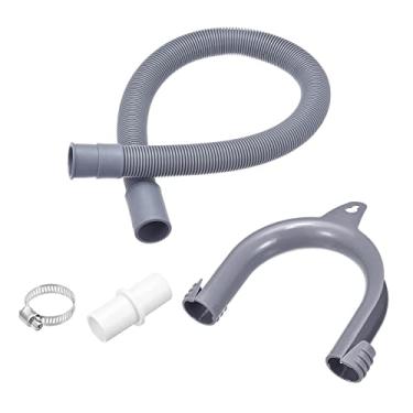 Imagem de Kits de extensão de mangueira de drenagem para máquina de lavar 60 cm cinza para máquina de lavar com adaptador de extensão, suporte de mangueira U-Bend, 2 braçadeiras