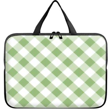 Imagem de Capa universal para tablet laptop de 10 polegadas, verde e branco, bolsa de transporte fina quadriculada para viagem, bolsa durável para notebooks/notebook/tablet infantil/iPad/leitores de eBook de 7