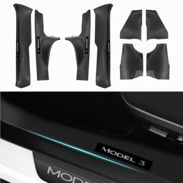 Imagem de Heenvn 8 peças 2025 Tesla Model 3 Highland Protetor de peitoril de porta Protetores de soleira de porta Protetor de entrada de porta anti-chute Proteção total Modelo 3 Acessórios interiores Capa de