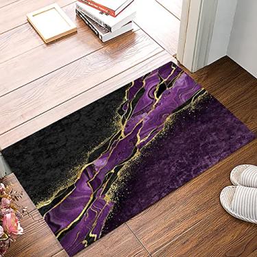 Imagem de Tapete de banho abstrato preto e roxo com textura de mosaico de mármore antiderrapante absorvente microfibra macia tapete decoração tapetes de banheiro para cozinha quarto tapete de chão 16 x 24