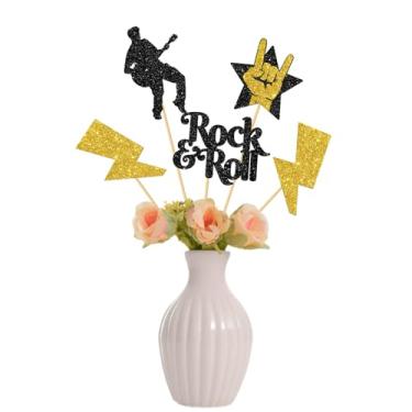 Imagem de Bastões de mesa de centro de música rock - Peças centrais de festa de rock and roll - Toppers de mesa com tema musical Rock Stars Decorações de mesa de festa - Glitter 12 peças