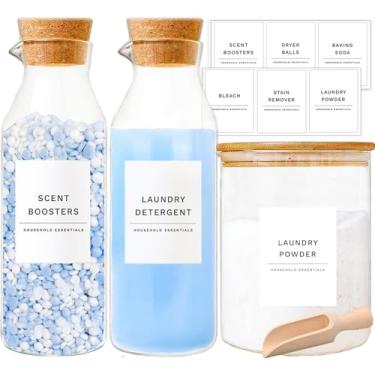 Imagem de Conjunto de dispensador de detergente para roupas de vidro, dispensador de amaciante, pacote com 3 frascos de detergente para roupas e frascos de lavanderia, recipientes de detergente líquido,