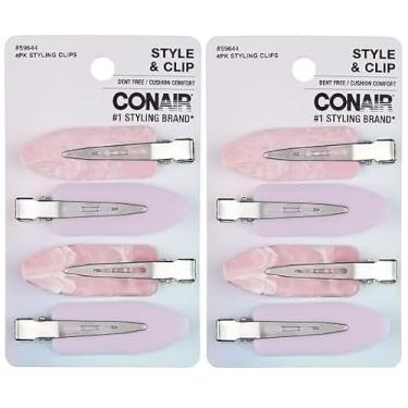 Imagem de Conair Presilhas de cabelo para pentear, sem dobras, sem vincos, presilhas de bico de pato para pentear, rosa e roxo, 8 unidades - pacote com 2