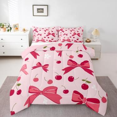 Imagem de Feelyou Conjunto de edredom com laço fofo para todas as estações, com 1 fronha, estilo princesa, microfibra, solteiro, kawaii, decoração de quarto, rosa, vermelho, respirável, macio, leve