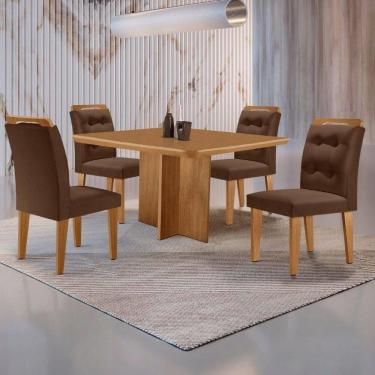 Imagem de Mesa Olimpia 90 Mdf Canto Copo E Com 4 Cadeiras Carol Veludo Marrom Naturalle