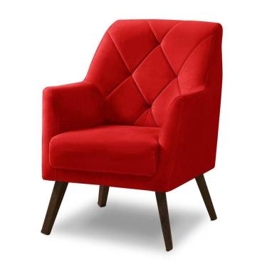 Imagem de Poltrona Decorativa Retrô Recepção Magali Veludo Vermelho Lansofbr