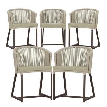 Imagem de 5 Cadeiras De Jantar Noronha Marrom Corda Náutica E7 Trama Rami