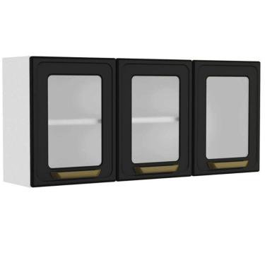 Imagem de Armário Aéreo P- Cozinha Bella C- 3 Portas C- Vidro 120cm Grafite - Bertolini