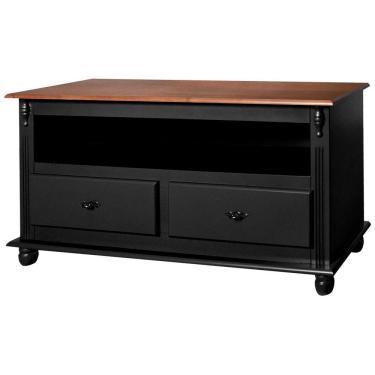 Imagem de Rack 2 Gavetas Nicho e Tampo de Madeira 502 Laca Preta