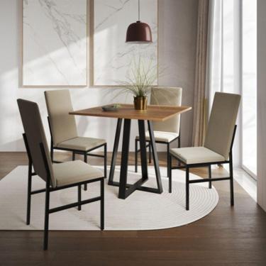Imagem de Conjunto De Jantar Mesa Mônaco Premium 90cm Imbuia Com 4 Cadeiras Estofadas Bege Preto
