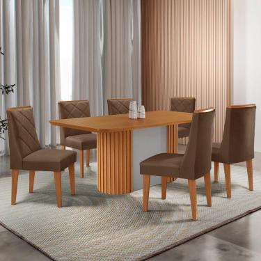 Imagem de Mesa De Jantar Aspen 180cm Tampo Mdf Laminado Com 6 Cadeiras Veludo Marrom//off White