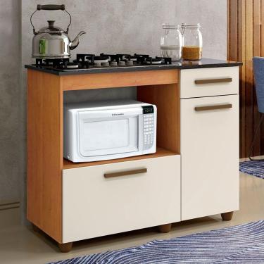 Imagem de Balcão Para Cooktop 4 Bocas 2 Portas 1 Gaveta Violeta Kaiki Móveis Nature/off White