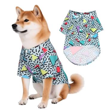 Imagem de Camisas havaianas de fantasia de cachorro dos anos 80 - Halloween dos anos 90 retrô discoteca respirável para cães pequenos e médios (verde, grande)