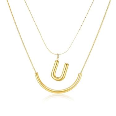 Imagem de MIUSISHIYU Colar feminino banhado a ouro 14 quilates — Pingente de letra A a Z, colar com nome delicado que não irrita a camada, resistente a manchas e acabamento resistente à água, joia de presente