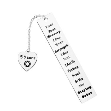 Imagem de LQRI Presentes de sobriedade de 1 ano e 5 anos de aniversário de sobriedade NA Bookmark Recovery Sobriety Gifts Proud of You for Staying Sober Bookmark NA Gifts (5 anos)