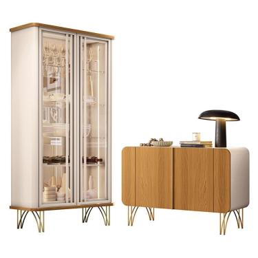 Imagem de Sala De Jantar Com Cristaleira évora E Balcão Buffet Bevenuto Off White-cinamomo - Hb Móveis Off White-cinamomo