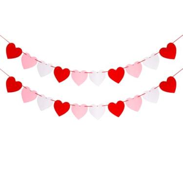 Imagem de Guirlanda de coração de feltro vermelho rosa e branco pré-amarrado pacote com 20 - sem faixa DIY para decorações de festa de dia romântico, decorações românticas de casamento I Love You