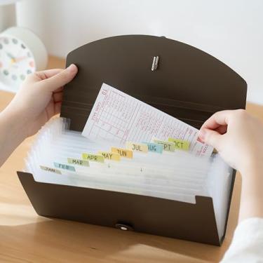 Imagem de Pasta de arquivo expansível tamanho cheque 13 bolsos, organizador de arquivos sanfonado para armazenamento de recibos de cupons, carteira organizadora de documentos comerciais, 25 x 14 cm (1, preto)