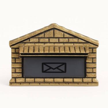 Imagem de Caixa de Correio Casinha Colonial Dourado ou Prata - Para Embutir Muro ou Fixar Portão