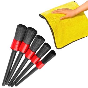 Imagem de Kit 6 Peças Lavagem Automotiva com Flanela Microfibra 30x40cm + 5 Pincéis Detalhamento Interno e Externo – Limpeza de Carro, Moto, Roda, Painel, Grade, Estofado e Motor CWK Tools