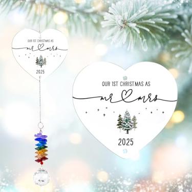 Imagem de GIFTELIX Suncatcher de aniversário - Enfeites de Natal - Presentes de casamento - Presente de noivado para casais - Nosso primeiro Natal - Prisma de cristal arco-íris - Lembrança de noivado 2025