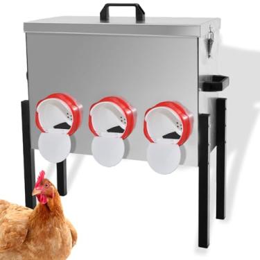 Imagem de XKV Alimentador de frango automático de metal 13,6 kg com 6 portas, tampa e pernas de bloqueio, sem desperdício de alimentação, suporte para todas as estações, resistente ao clima e à prova de animais