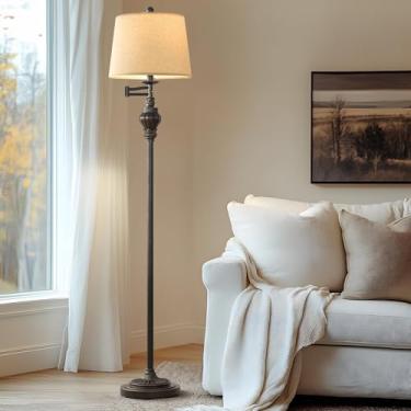 Imagem de G-SAFAVA Candeeiro de chão vintage de 155 cm com braço giratório ajustável de 350°, luminária de pé para quarto, sala de estar, cabeceira, mesa de cabeceira, retrô, casa de fazenda, lâmpada de meados