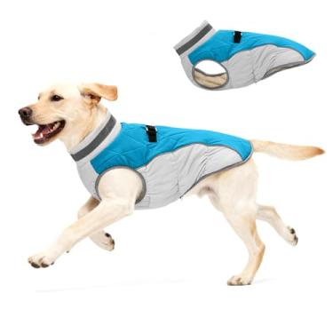 Imagem de Aokown Casaco de inverno para cães médios, jaquetas quentes ajustáveis para filhotes em clima frio, colete de lã refletivo para animais de estimação com pontos de fixação externos, ZippeBlue roupas de