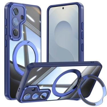 Imagem de Capa de telefone Vanki para Samsung Galaxy S25 compatível com magnético com suporte S25 capa magnética com suporte de anel de 360 graus para Samsung S25 capa transparente antiqueda (azul)