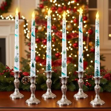 Imagem de Kittmip Árvores de Natal, velas cônicas sem chama, 28 cm de comprimento, floresta, operadas por pilhas, mesa de centro de mesa para decoração de festa de Natal, inverno, férias