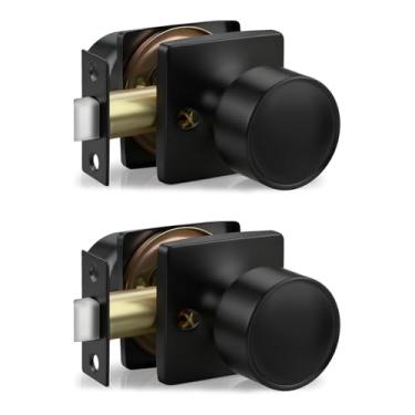 Imagem de Lepushom Maçaneta de porta de passagem sem chave interior sem chave 2 unidades redondas, para corredor de armário de lavanderia, preto fosco silencioso moderno