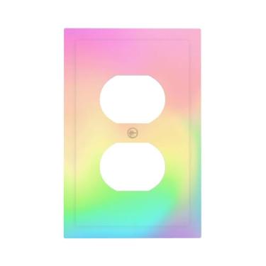 Imagem de BHGAHD Capas decorativas modernas sonhadoras pastel Gradien 1 gangue placa de cobertura de interruptor de luz dupla placas de parede exclusivas capa de placa de interruptor cor suave arte abstrata com