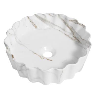 Imagem de JONATHAN Y SNK1005C Pia de vaso de banheiro redonda de 38 cm, pia de cerâmica com acabamento em mármore branco para lavabo e lavatório modernos