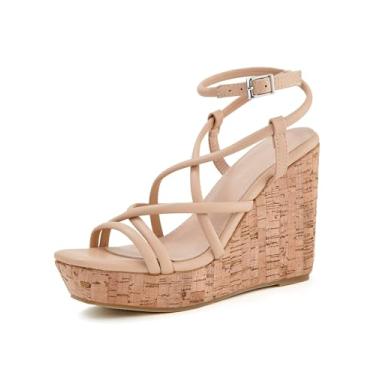 Imagem de Coutgo Sandálias femininas plataforma plataforma de cortiça com salto alpargatas sapatos de verão, Cáqui legal, 39 BR