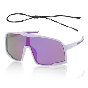 Imagem de TUCKBOLD 1 conjunto de óculos de sol de ciclismo anti-reflexo Tri-Acetil Cellulos PC UV400 Óculos de sol de ciclismo lente roxa branca armação roxa