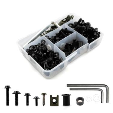 Imagem de Kit universal de parafusos de carenagem de motocicleta 177 peças - parafusos de para-brisa M5 M6, conjunto de clipes de porca de parafusos de carenagem de fixadores de alumínio.