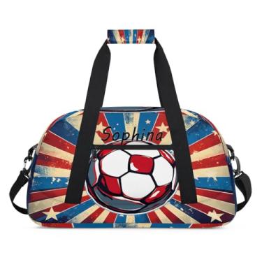 Imagem de Bolsa esportiva personalizada de futebol retrô com nome, bolsa de dormir personalizada, bolsa de fim de semana, bolsa de treino para dança, balé, academia, ginástica, mala, viagem, presente