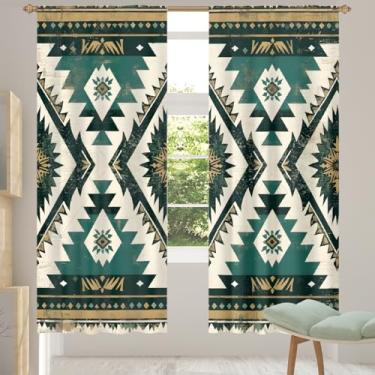 Imagem de 2 conjuntos de painéis boêmia asteca étnica ocidental cortinas transparentes arejadas com filtro leve painéis de cortina leve cortina de porta janela para sala de estar, quarto, jantar, 192 cm de
