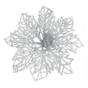 Imagem de Kit Com 6 Flores Decorativas Para Arvore De Natal Enfeite De Natal Luxuoso Enhance The Festive Cheer Perfect For Living Rooms Bedrooms Gardens And Outdoor Spaces (Prata)