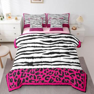 Imagem de Feelyou Conjunto de edredom com listras de zebra, tamanho Queen, 7 peças, estampa de leopardo, para crianças, meninos, meninas, guepardo, zebra, pele de microfibra