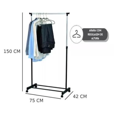 Imagem de Arara Cabideiro De Roupas Organizador Multiuso Portátil Com Rodinhas