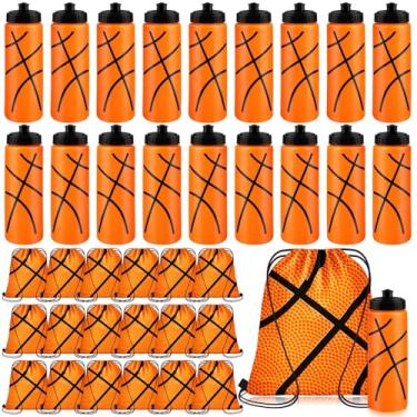 Imagem de Denylo pro 18 conjuntos de garrafas de água de basquete de 590 ml, acessórios para copo de bola esportiva com cordão de basquete para lembrancinhas de festa esportivas, lembrancinhas de festa
