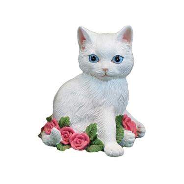 Imagem de Generic Ornamento de Estátua de Gato Fofo, Cor Branca, Textura Detalhada, Estátua de Jardim para Decoração de Estante, Material de Resina (#2)