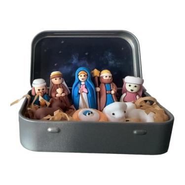 Imagem de Fenteer Mini Presépio de Natal em Caixa de Lata - Presente Religioso