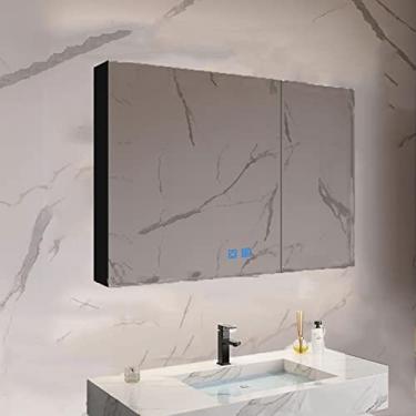 Imagem de SPXMQSS Armários de banheiro com luzes, armários de parede de banheiro inteligentes, anti-neblina contínuos, escurecimento para cima e para baixo, luz ambiente com prateleiras armários de banheiro