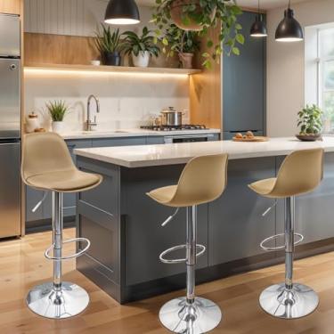 Imagem de Kit 3 Banquetas Altura Ajustável 79cm | Base Cromada e Assento Polipropileno | Suporte 120kg(Bege)