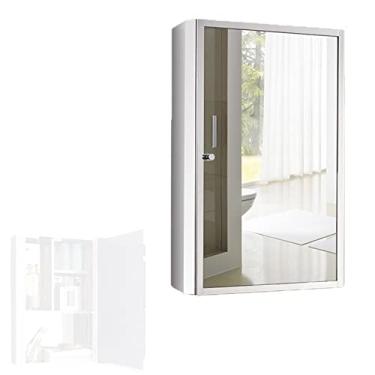 Imagem de SPXMQSS Armários de espelho de banheiro, armários de parede de banheiro pequeno espelho montado na parede armário de banheiro banheiro perfurado lavagem armazenamento Locker R-35x50x13cm