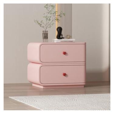 Imagem de SPXMQSS Mesa de cabeceira SPXMQSS com 2 gavetas de armazenamento, mesa de cabeceira de madeira maciça sem necessidade de montagem mesa lateral para quarto sala de estar, 45 x 40 x 48 cm, rosa esquerda