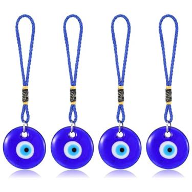 Imagem de Wanmu 4 peças de pingente de vidro olho turco azul, amuleto grego turco amuleto de carro, enfeite de olho turco, acessórios de decoração de parede para boa sorte, proteção, energia, casamento, festa
