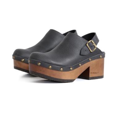 Imagem de Kebba - Stella – Tamancos de plataforma feitos à mão com couro genuíno e fivela ajustável, feitos para conforto e estilo, Stella cinza escuro, 35